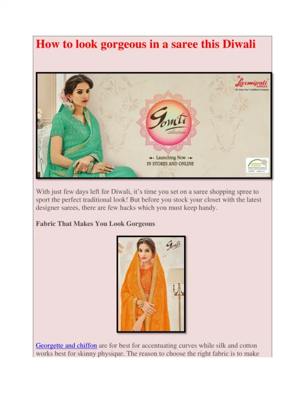 How to look gorgeous in a saree this Diwali