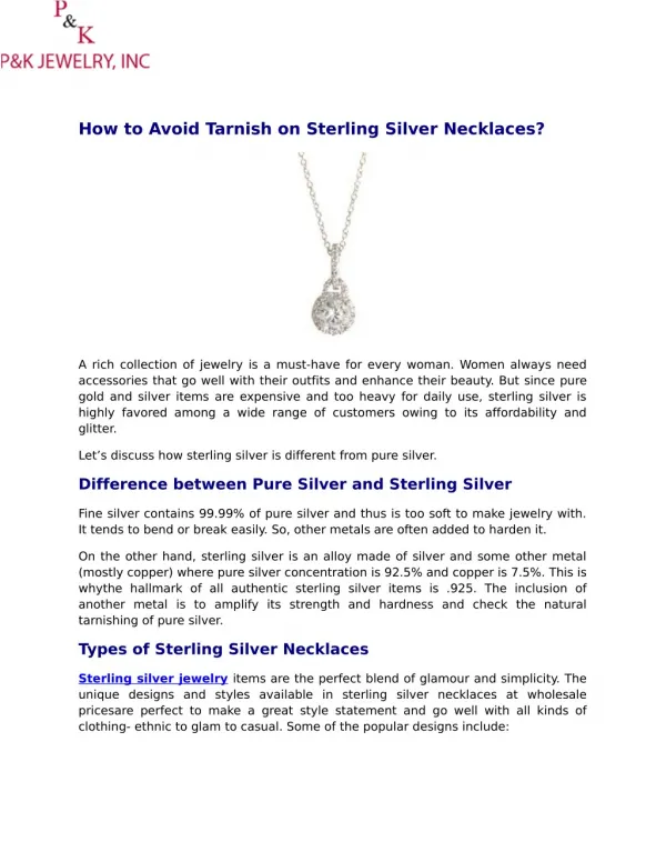 How to Avoid Tarnish on Sterling Silver Necklaces?