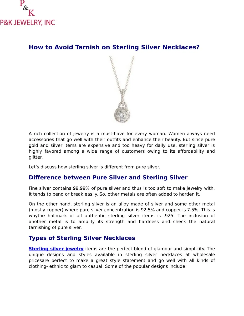 how to avoid tarnish on sterling silver necklaces