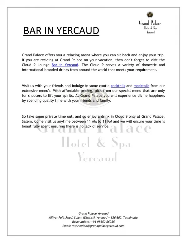 Hotels with Bars in Yercaud