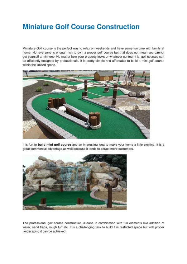 Golf Course Designers | Mini Golf Construction Costs