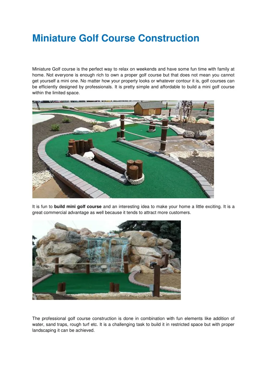 miniature golf course construction