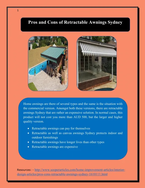 Pros And Cons of Retractable Awnings Sydney