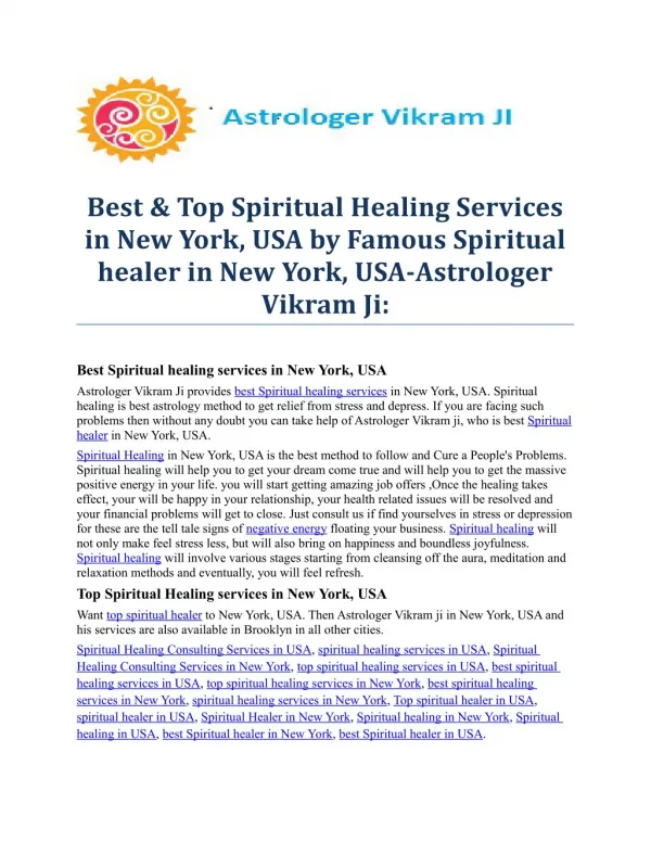 Best & Famous Spiritual healing services in New York,USA