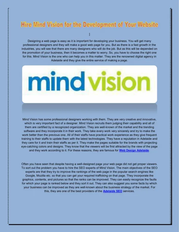 Hire Mind Vision for the development of your website