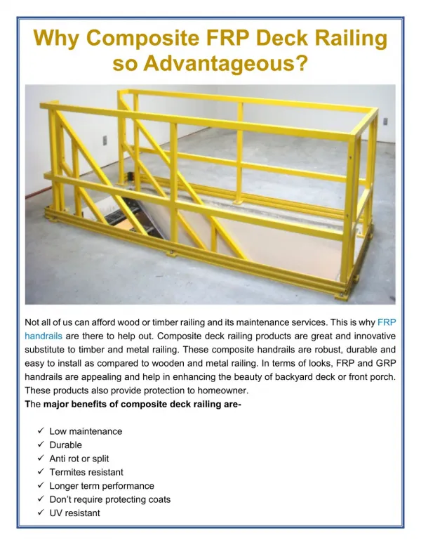 Why Composite FRP Deck Railing so Advantageous?