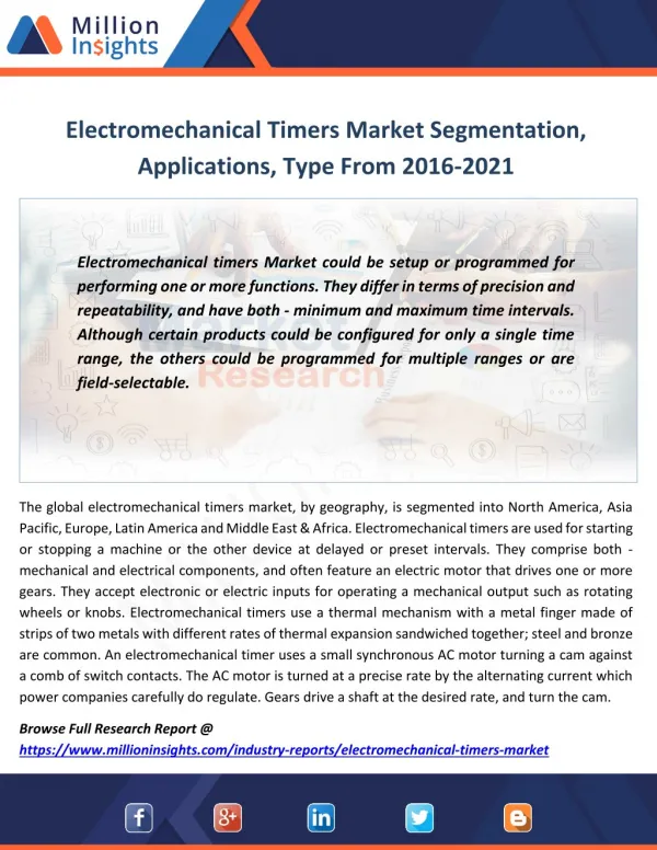 Electromechanical Timers Market Production, Revenue, Price and Gross Margin Forecast 2016-2021