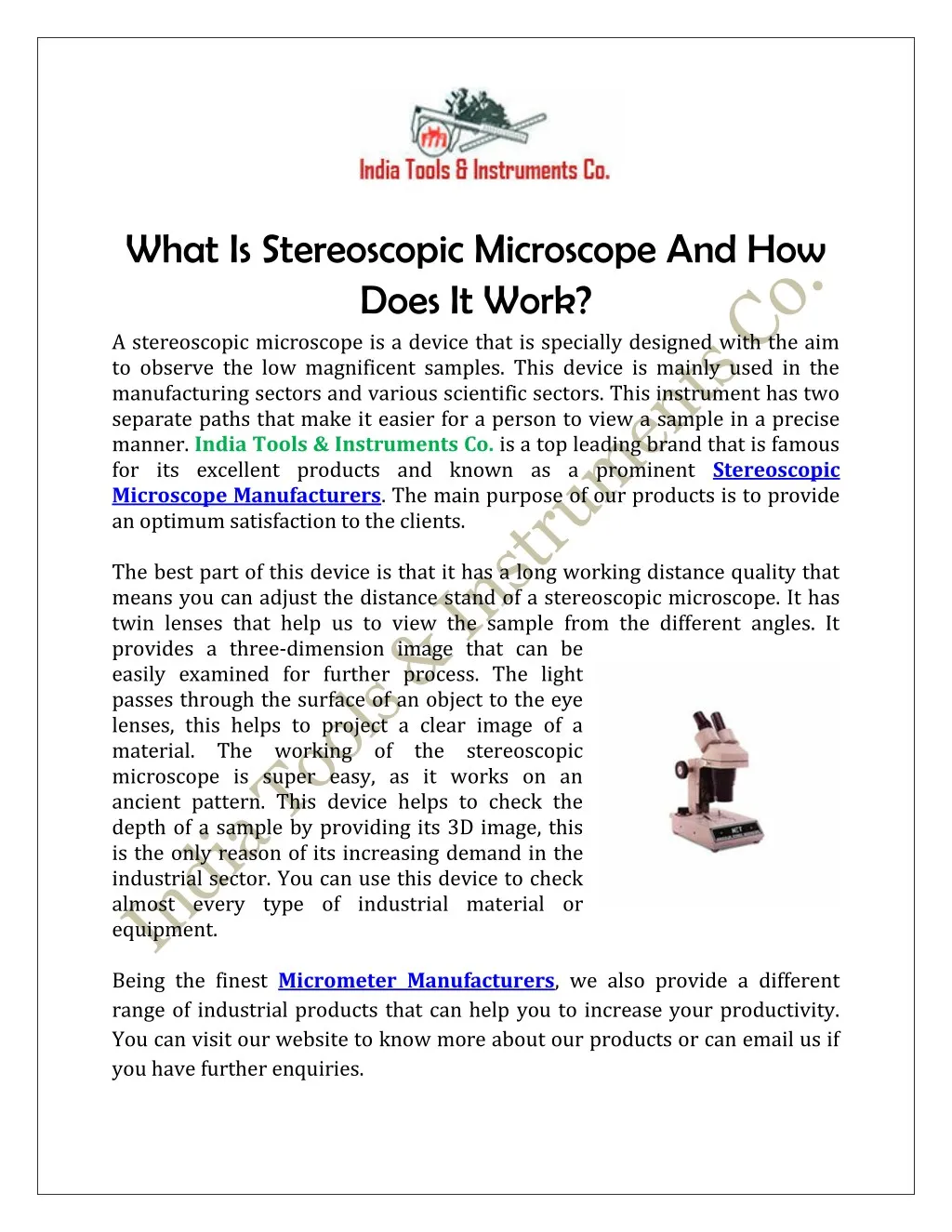 what is stereoscopic microscope and how does