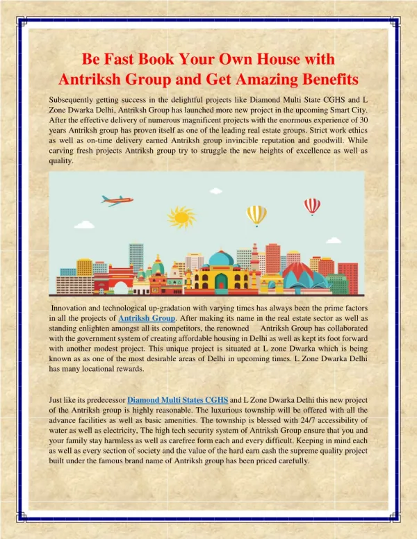 Be Fast Book Your Own House with Antriksh Group and Get Amazing Benefits