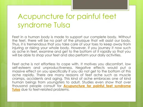 Acupuncture for painful feet syndrome Tulsa