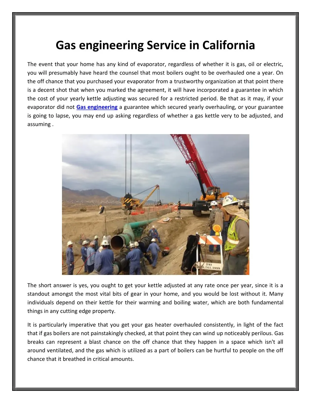 gas engineering service in california