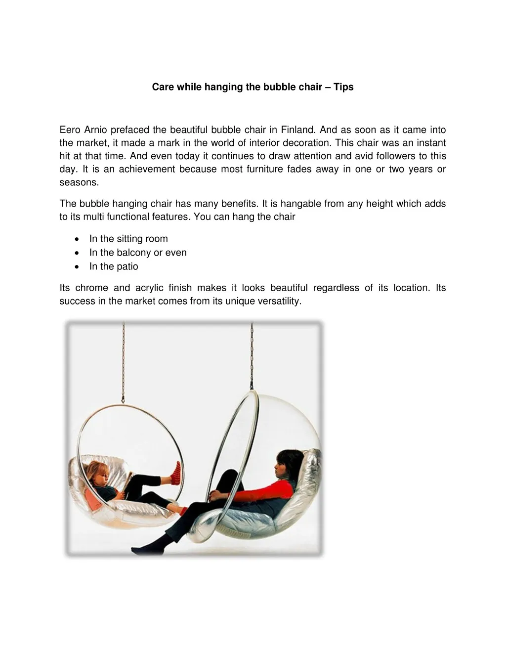 care while hanging the bubble chair tips