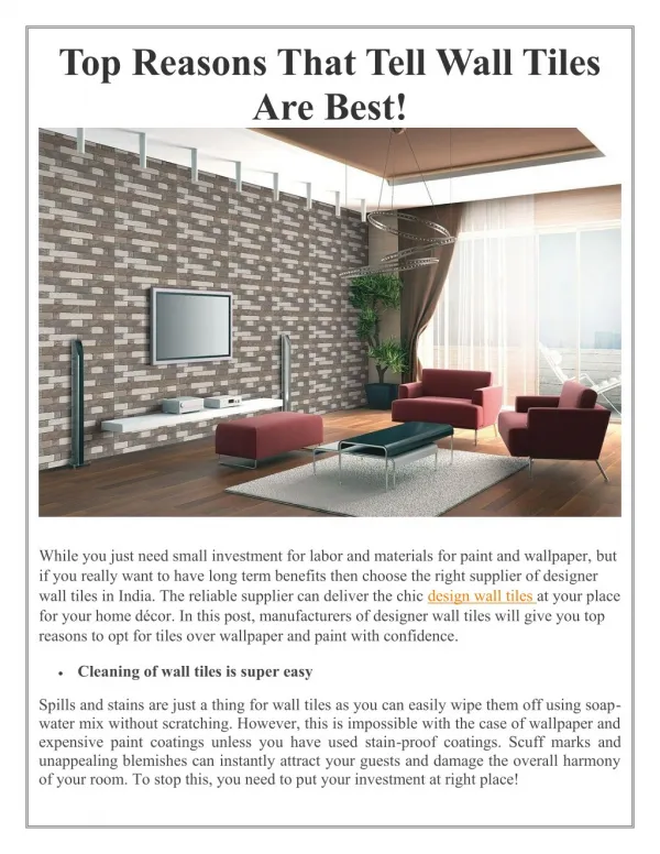 Top Reasons That Tell Wall Tiles Are Best!