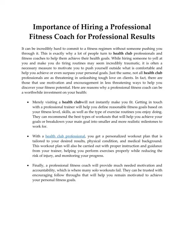 Importance of Hiring a Professional Fitness Coach for Professional Results