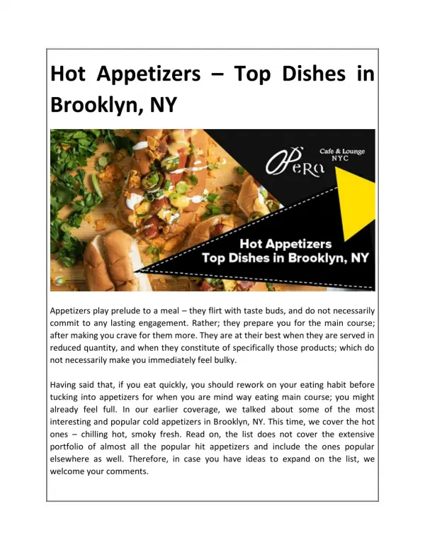 Hot Appetizers - Top Dishes in Brooklyn, NY