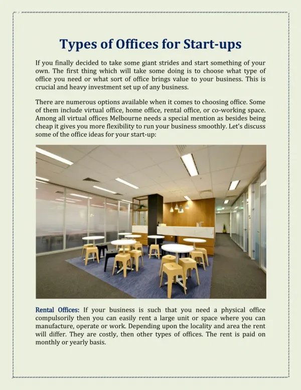Types of offices for Start-ups