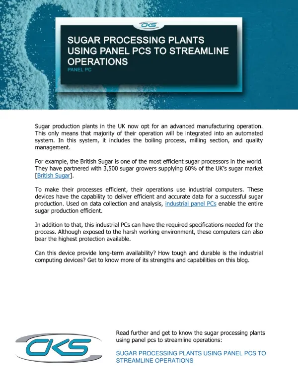 Sugar Processing Plants Using Panel PCs To Streamline Operations