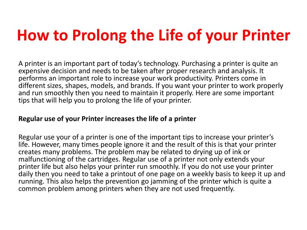 how to prolong the life of your printer