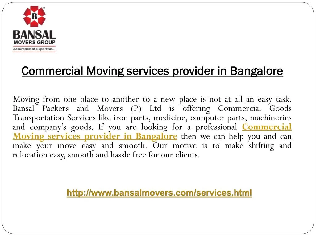 commercial moving services provider in bangalore