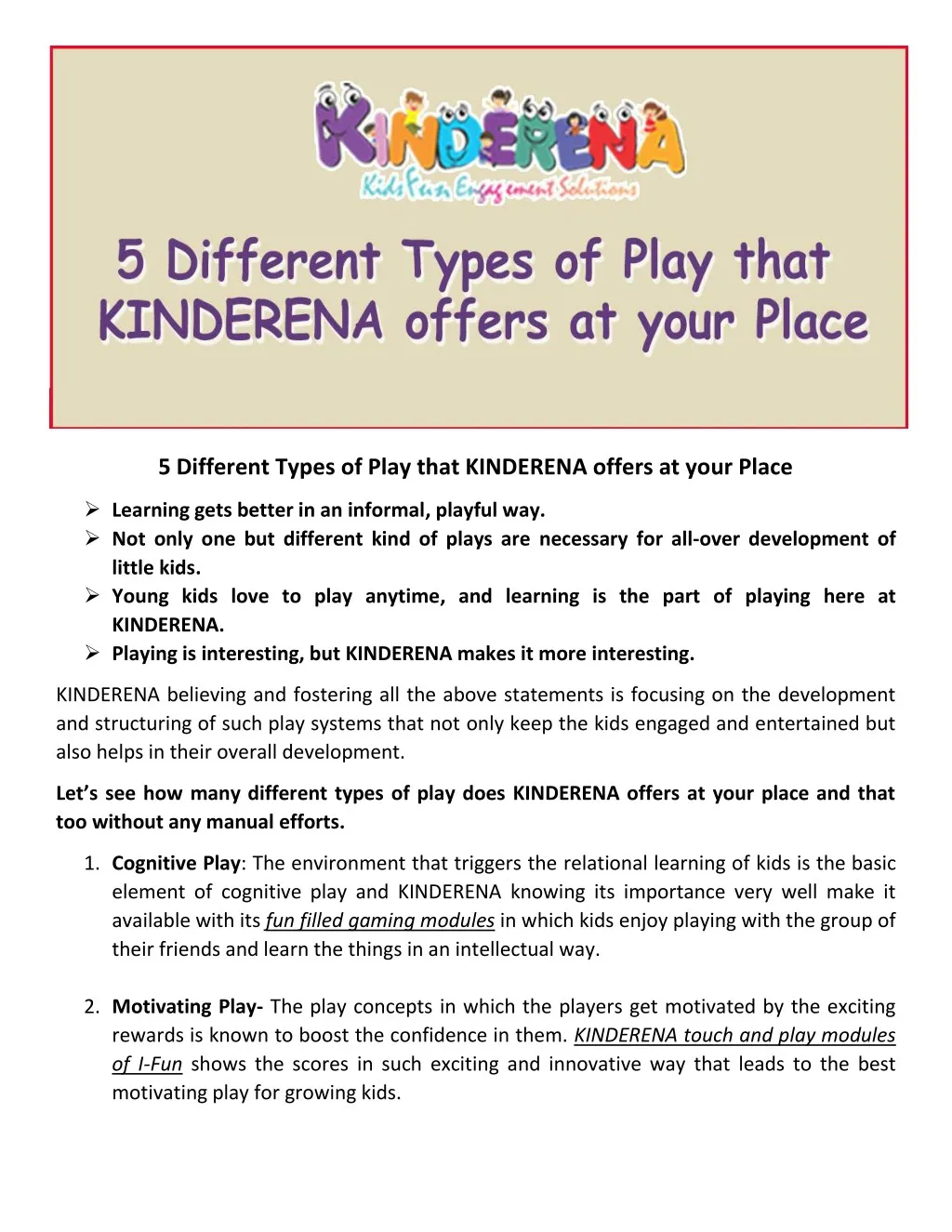 5 different types of play that kinderena offers
