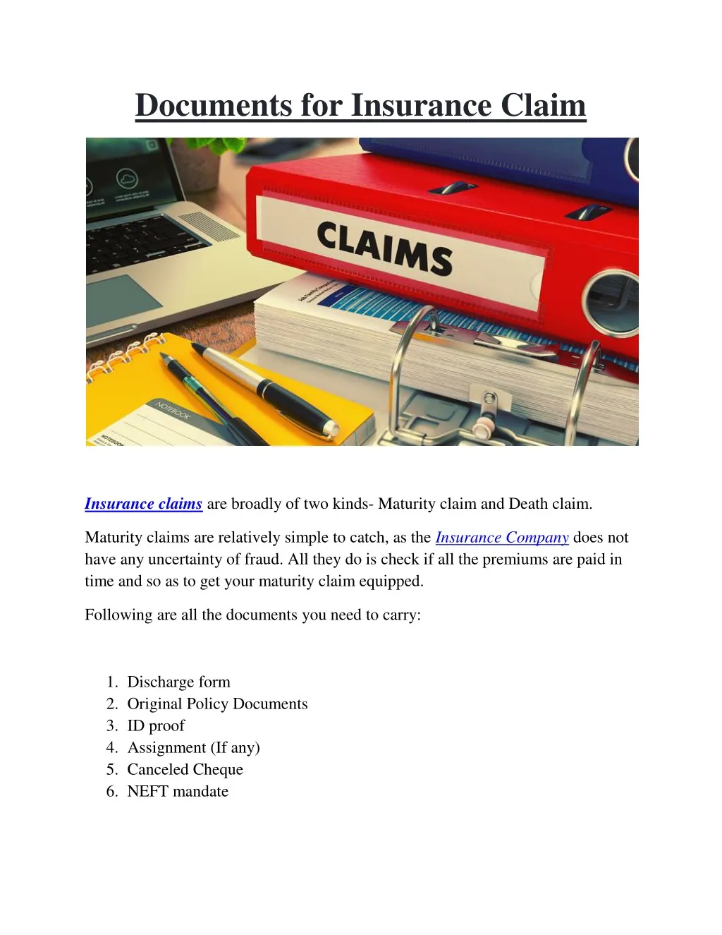 documents for insurance claim