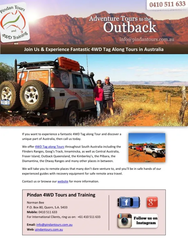 Join Us & Experience Fantastic 4WD Tag Along Tours in Australia