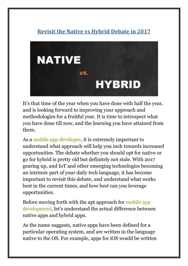 Revisit the Native vs Hybrid Debate in 2017