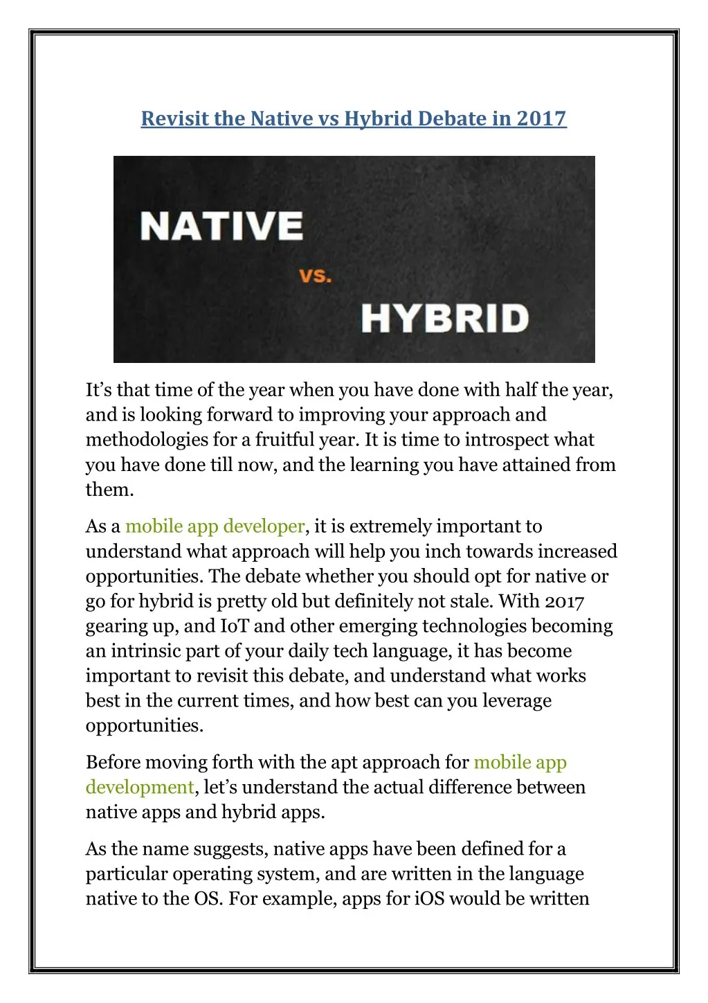revisit the native vs hybrid debate in 2017