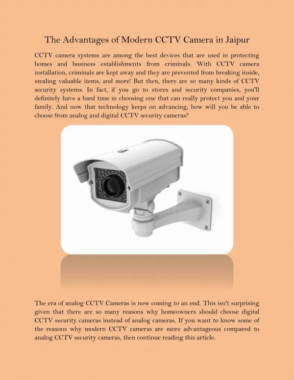 The Advantages of Modern CCTV Camera in Jaipur