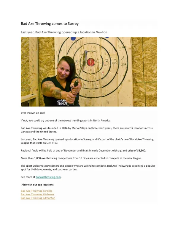 Bad Axe Throwing comes to Surrey