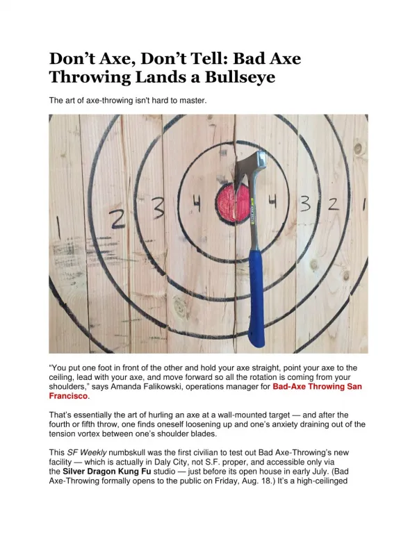Don’t Axe, Don’t Tell: Bad Axe Throwing Lands a Bullseye