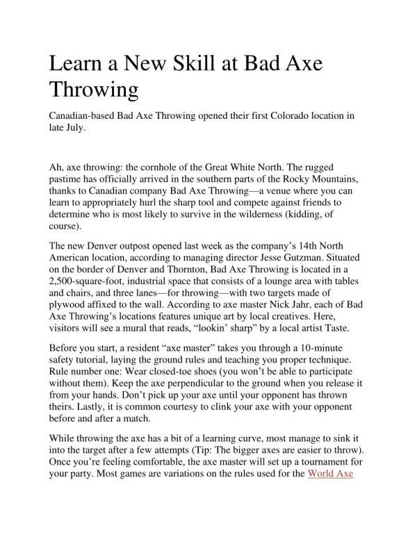 Learn a New Skill at Bad Axe Throwing