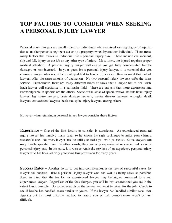 Top factors to consider when seeking a personal injury lawyer