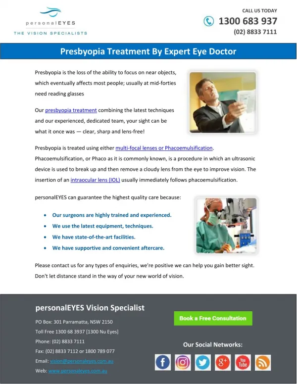 Presbyopia Treatment By Expert Eye Doctor