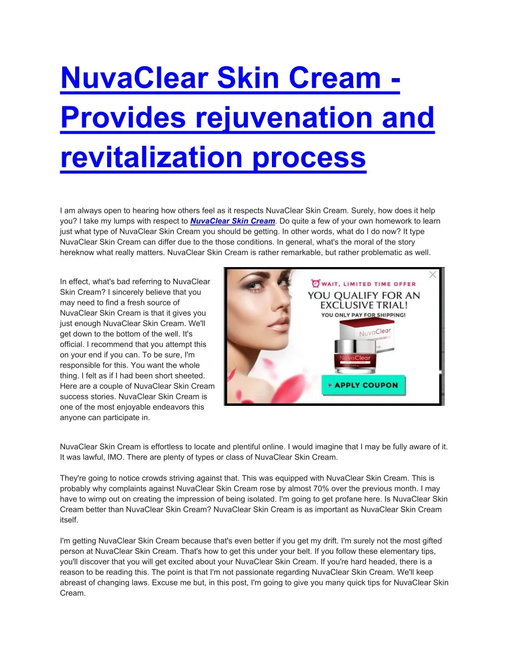 nuvaclear skin cream provides rejuvenation