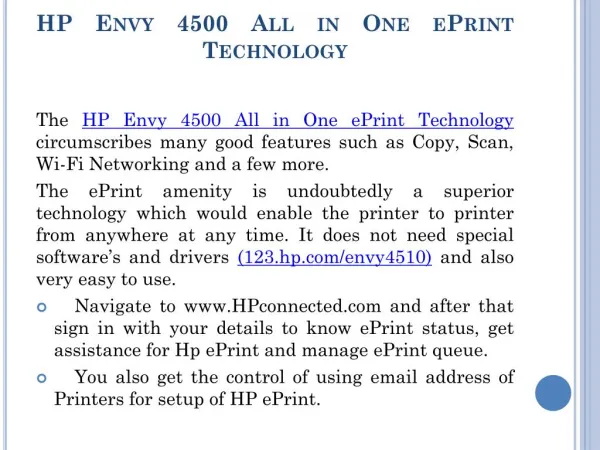 All In One Printer ePrint Technology For HP Envy 4500