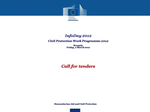 InfoDay 2012 Civil Protection Work Programme 2012 Brussels, Friday, 2 March 2012 Call for tenders