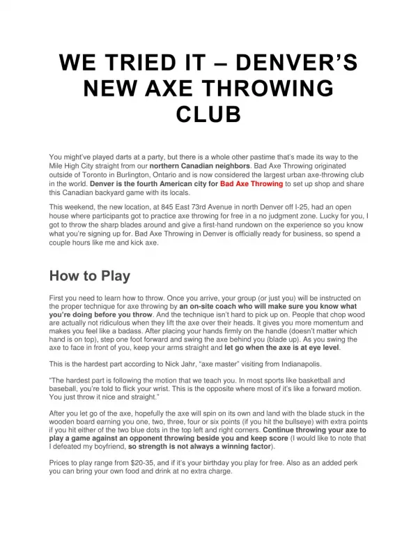 WE TRIED IT – DENVER’S NEW AXE THROWING CLUB