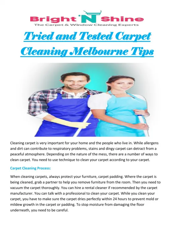 Tried and Tested Carpet Cleaning Melbourne Tips