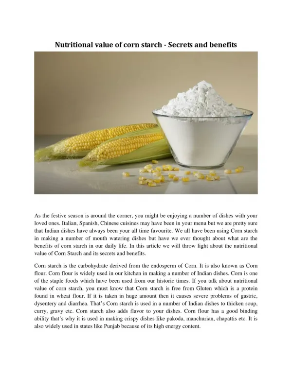 Nutritional value of corn starch - Secrets and benefits