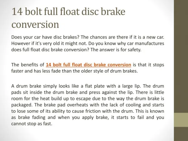 14 bolt full float disc brake conversion