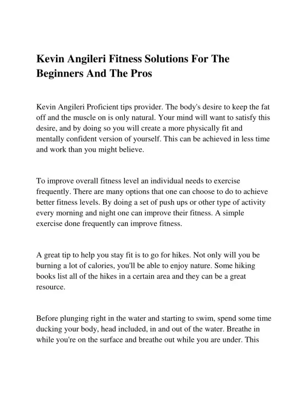 Kevin Angileri Live Better With These Effective Fitness Tips