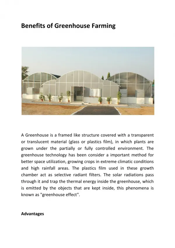 Benefits of Greenhouse Farming