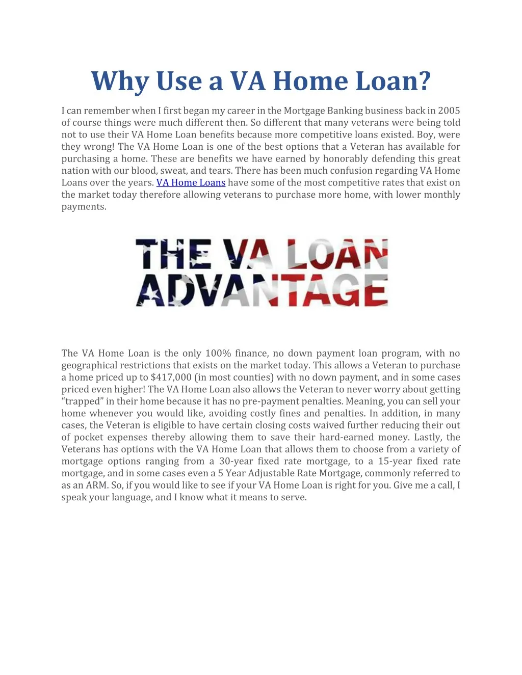 why use a va home loan