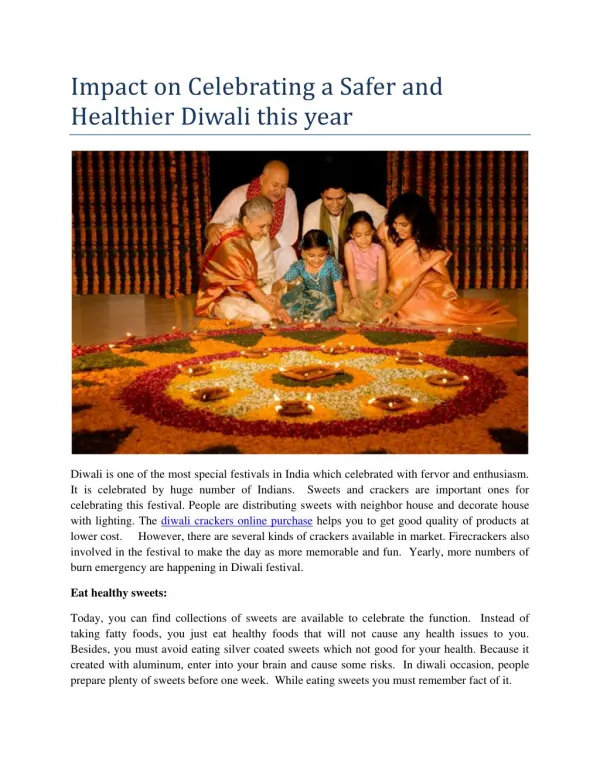 Impact on Celebrating a Safer and Healthier Diwali this year