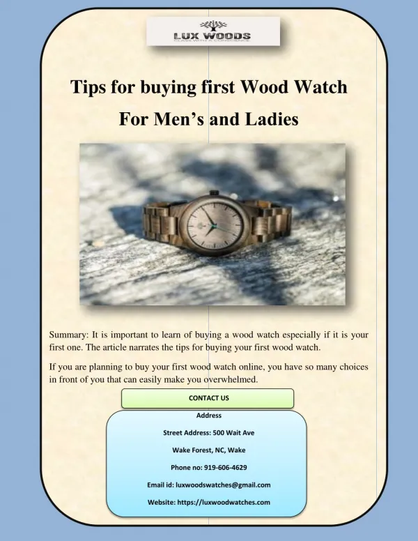 Tips for buying first Wood Watch For Men’s and Ladies
