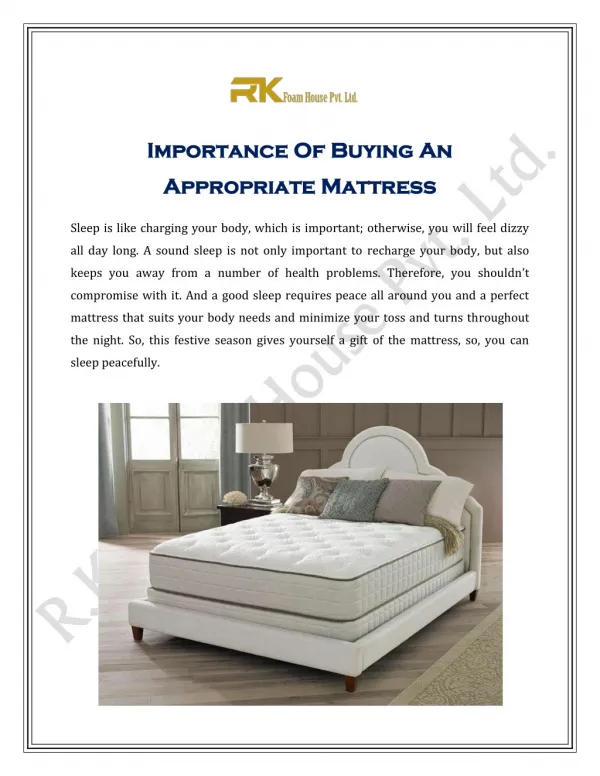 Importance Of Buying An Appropriate Mattress