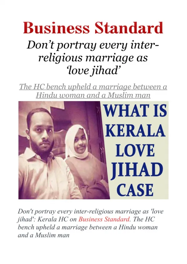 Don't portray every inter-religious marriage as 'love jihad': Kerala HC
