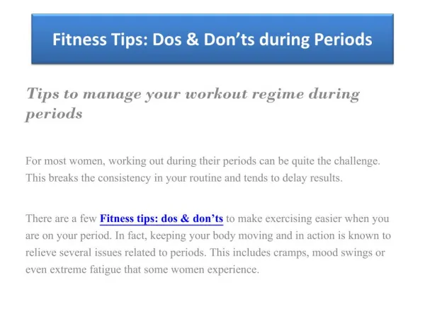 Fitness Tips: Dos & Don’ts during Periods