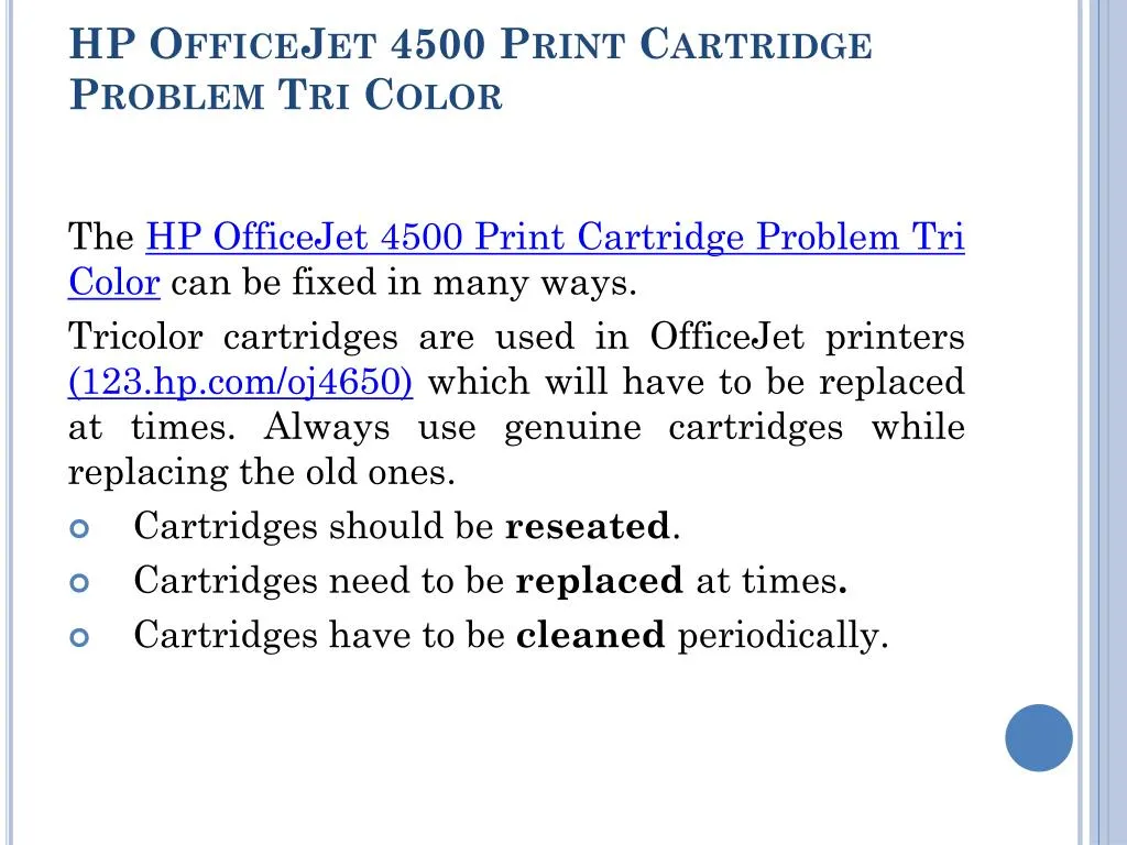 hp officejet 4500 print cartridge problem tri color